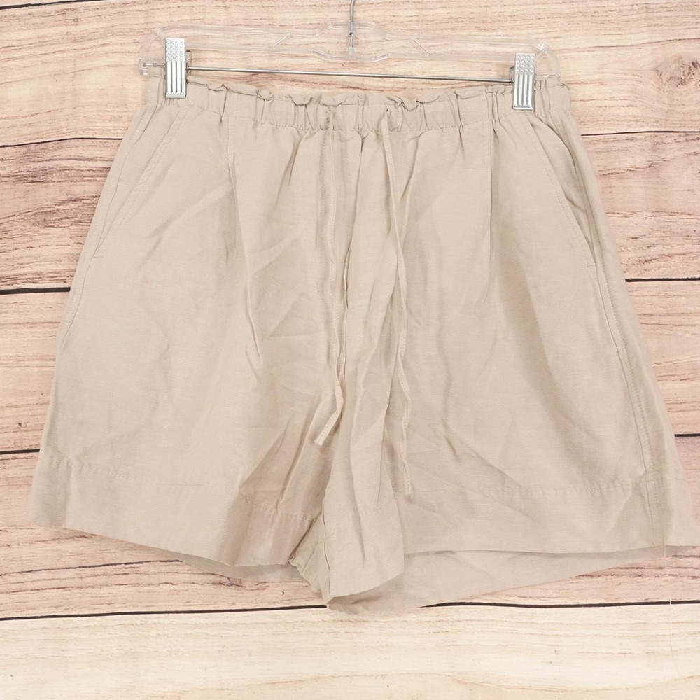 H&M Chino Shorts Womens Size S Beige Linen Blend 28 Waist 4 Inseam Drawstring